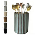 Stoneware Coffee Bar Utensil Holder Tea & Coffee Spoon & Stirrer Holder for Stir Stick Straw Teaspoon Holder Espresso Spoon Cup Small Utensil Jar Fluted Vertical Stripe (Concrete Grey)