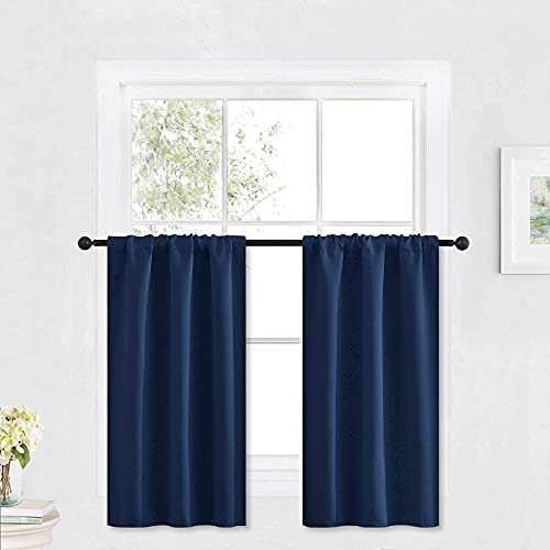 Kitchen Blackout Window Curtains Over Sink 36 inch Length (Navy Blue / 29"W x 36"L (Pack of 2))