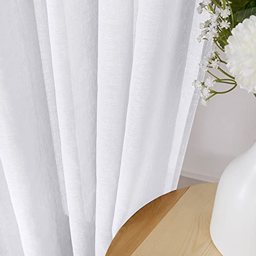Sheer Curtains Linen Textured Bedroom Curtain Sheers Light Filtering Rod Pocket Voile Curtains for Living Room (54"W x 63"L (Pack of 2) / White)