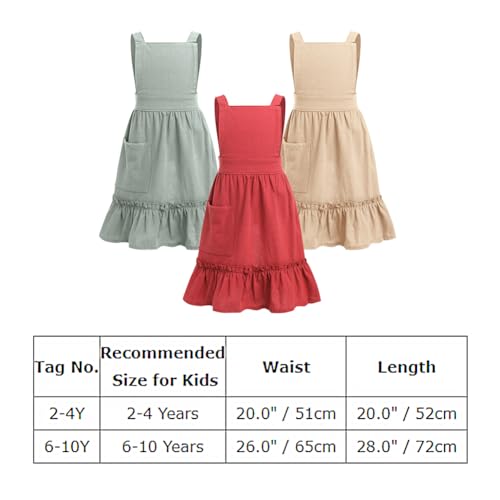 Womens Baking Apron Cute Dress for Women Frill Cross Back Cotton Linen Japanese Apron With Pockets Maid Pinafore Apron Housewife Garden Cooking Pottery Pinafore Apron Sage Green Adult 6 (Sage Green Kids / 6-10 Years)