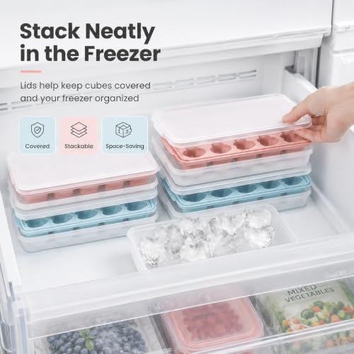 2 Pack Heart Shpaed Ice Cube Trays with Lids and Bins Ice Molds with Ice Storage Box