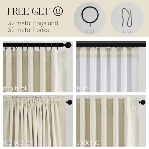 90 Inches Long Full Blackout Cream Linen Curtains for Bedroom (Cream / 52"W x 90"L (Pack of 2))