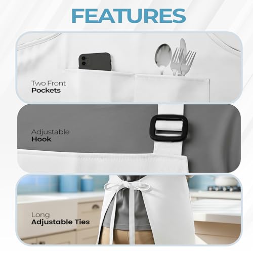 Bib Aprons 4 Pack Adjustable With 2 Pockets White (4 Pack / White)