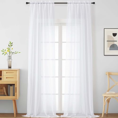 White Sheer Curtains for Windows 108 inches Long 2 Panels Set (42"W x 108"L (Pack of 2) / White)