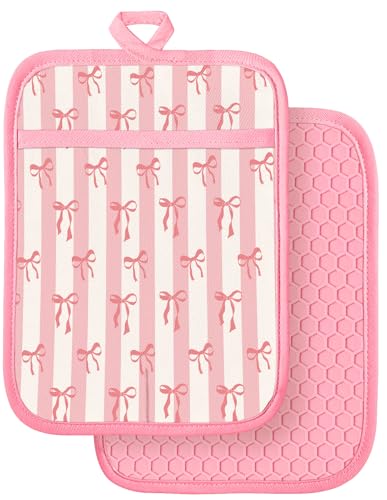 Silcone Bow Pot Holders for Kitchen (Pink Bow)