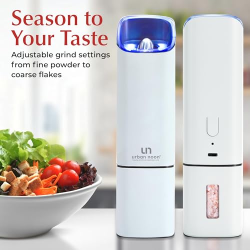 Automatic Salt and Pepper Grinder Set (2/ Black & White Set of 2 - Rechargeable-UN12)