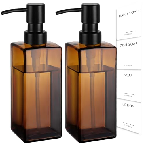 Amber Glass Soap Dispenser (Amber Bottle + Black Pump / 2 Pack)