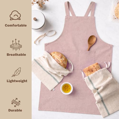 Apron for Women with Pocket Cotton Linen (Pink / Small)