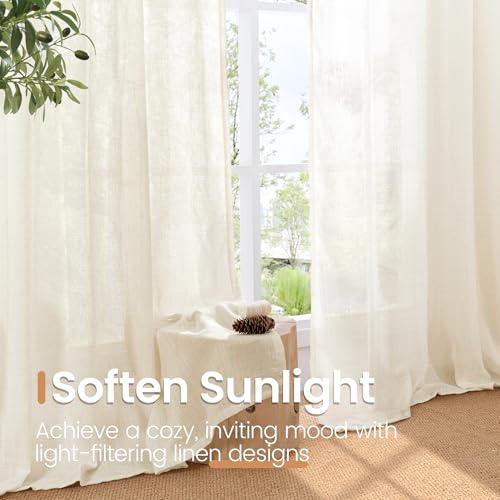 Short Ivory Linen Curtains 36 Inches Long for Cafe Kitchen (Ivory / 30"W x 36"L (Pack of 2))