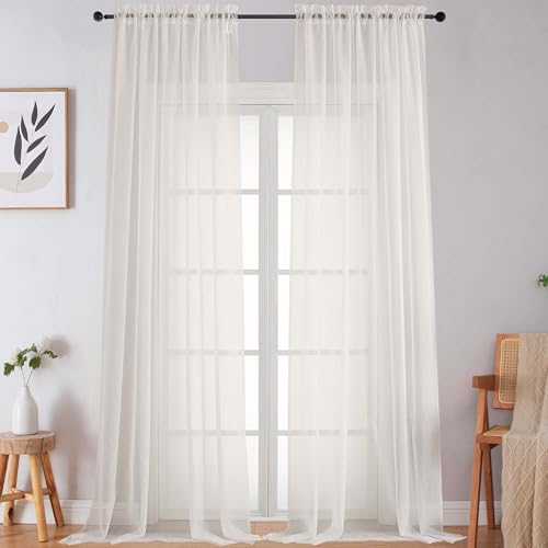 Extra Long Sheer Ivory Curtains for Bedroom Living Room 120 Inches Long 2 Panels Set (Ivory / 59"W x 120"L (Pack of 2))