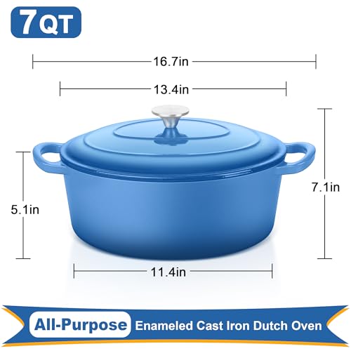 7QT Oval Dutch Oven Pot with Lid (7 QT-Oval / Blue)