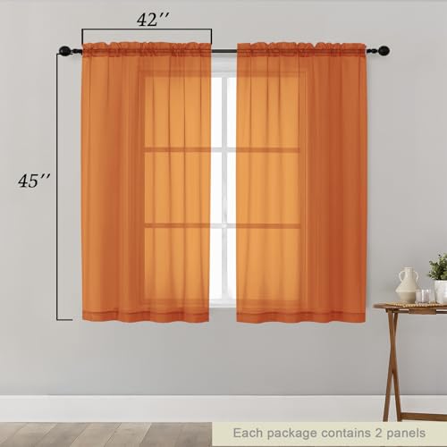 Orange Sheer Curtains for Bedroom Living Room 45 Inch Length 2 Panels (Orange / 42"W x 45"L (Pack of 2))