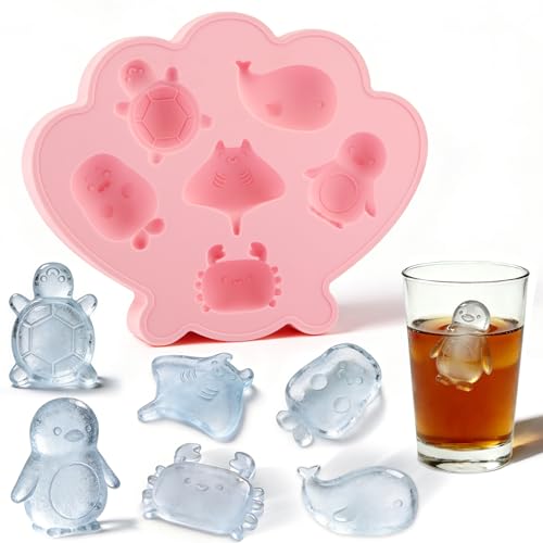 Ice Cube Tray Shell Silicone Ice Cube Trays with Marine Life Shape (Pink)