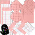 Oven Mitts Kitchen Towels Dishcloths with Pot Holders Sets 12PCS (Pink)