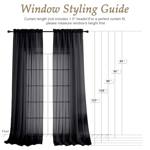 Black Bedroom Curtains 96 Length for Farmhouse (Black / 59"W x 96"L (Pack of 2))