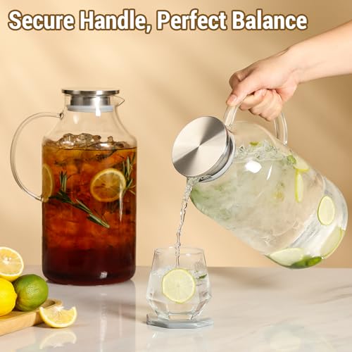 2 Pack 1 Gallon thickened Glass Pitcher with Lid and Spout (Clear / 128 Ounces)