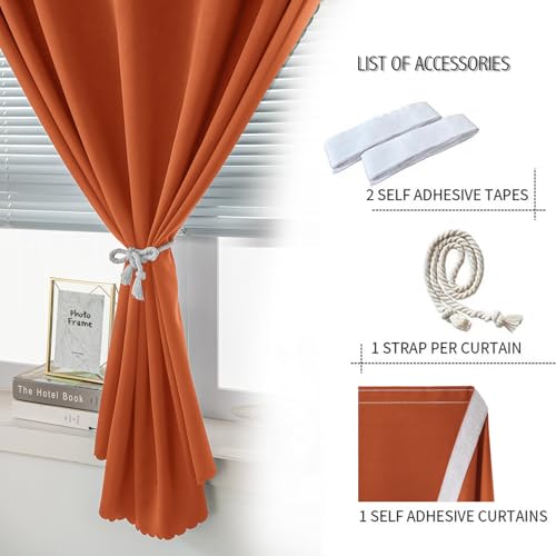 Self Adhesive Curtains Portable Blackout Curtain Simple and Easy to Install Bedroom Window Thermal Lnsulated Kitchen Room Darkening Black Small Drapes (35"W x 71"L (Pack of 1) / Orange)