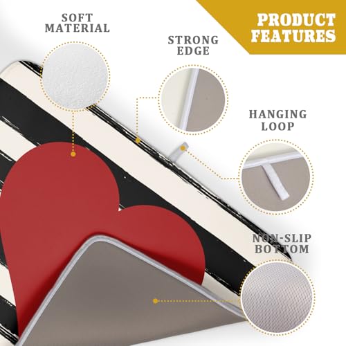 Valentine's Day Dish Drying Mat for Kitchen Counter Black Plaid Heart Microfiber Absorbent Dish Draining Reusable Washable Foldable Extra Large 18"x24" (24" x 18")