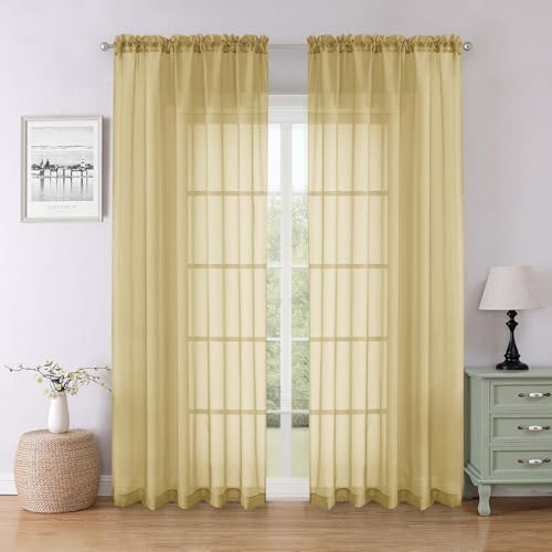 Gold Sheer Curtains for Bedroom 84 Inches Long 2 Pcs (Gold / 59"W x 84"L (Pack of 2))