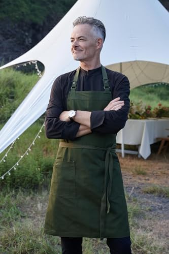Chef Men Canvas Waterproof Apron Pocket 4251GB (5 Pack / Army Green)