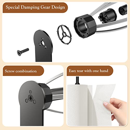 3 Pack Paper Towel Holder Under Cabinet + 2 Towel Robe Hooks (3 Black)