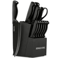 14 Piece Black Kitchen Knife Block Set with Built (Black)