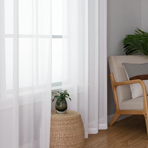 White Sheer Curtains 63 Inch Length 2 Panels (White / 42"W x 63"L (Pack of 2))