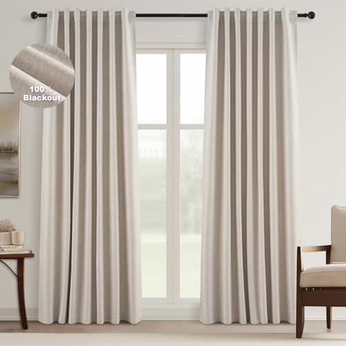 Black Out Rustic 96 Inch Long Linen Curtains 2 Panel Set (Natural Linen / 52"W x 96"L (Pack of 2))