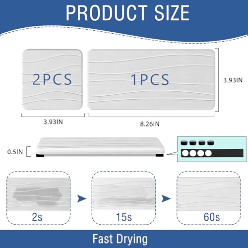3PCS Water Absorbing Stone Tray (1pcs 21×10cm + 2pcs 10×10cm White Wave)