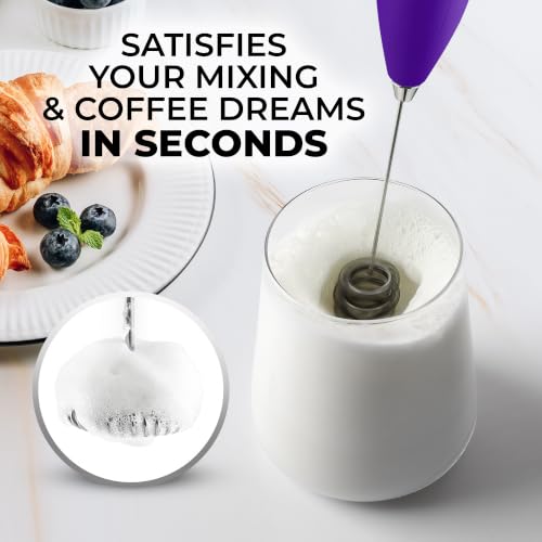 Powerful Milk Frother Wand With Duracell Batteries (Wine Purple / Triple Whisk + Batteries)