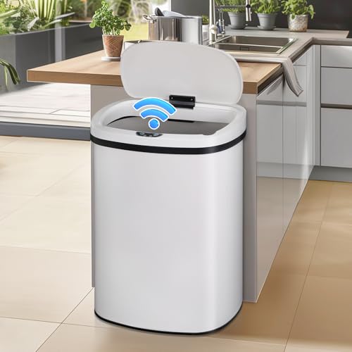 Kitchen Trash Can for Bathroom Bedroom Home Office Automatic Touch Free High (13 Gallon / White)