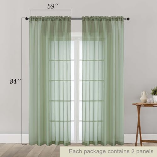 Sage Green Sheer Curtains 84 Inches Long 2 Panels Set for Bedroom Living Room (Sage Green / 59"W x 84"L (Pack of 2))