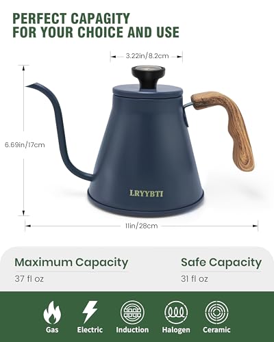 37oz Gooseneck Pour Over Coffee Kettle (Blue / 1.2 Quarts)