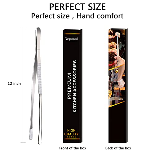 12 Inch Professional Kitchen & Cooking Tweezers Tongs (Silver)