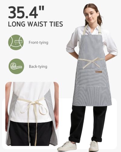 2 Pack Kitchen Apron with 2 Pockets for Women (Stripe Pink Blue Pin / 2 Polycotton)