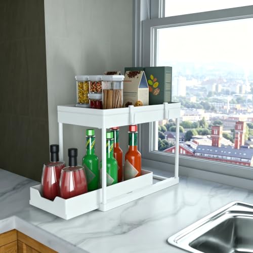 Cabinet 2 Pack Under Sink Organizer (White)