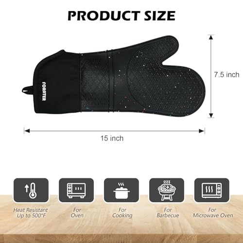 Extra Long Silicone Oven Mitts (Black / 15''-2pcs)