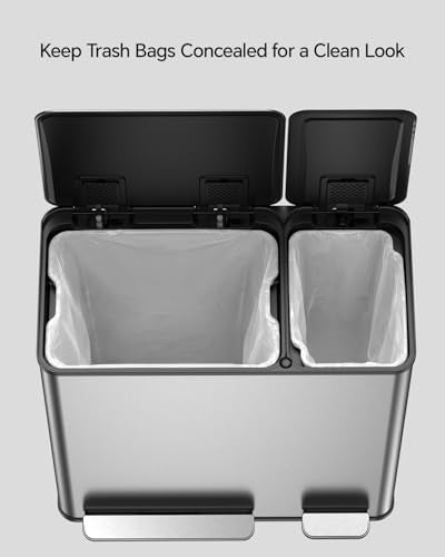 Dual Trash and Recycling Bins for Kitchen (Silver / 13+6 Gallon)