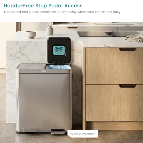 16 Gallon Kitchen Trash Can with Dual Compartments (Silver / 16 Gallon)