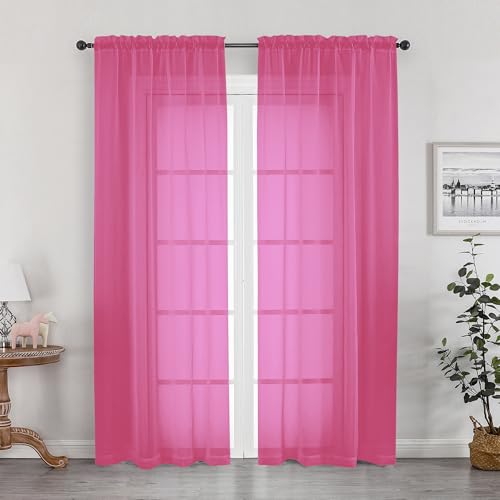 Hot Pink Sheer Curtains 84 Inches Long for 2 Panels Set (Hot Pink / 42"W x 84"L (Pack of 2))