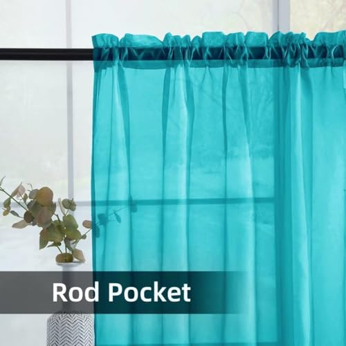 Solid Sheer Rod Pocket Curtain Voile Draperies 2 Panels White Beige Black Grey Coffee 52 Inch Width 45 Inch Long 1 Pair for Kitchen Bedroom Children Living Room Yard (Peacock Blue / 52"W x 45"L (Pack of 2))