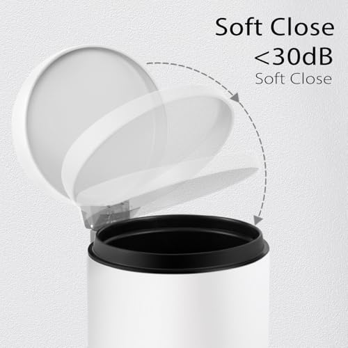 Small Bathroom Trash Can with Lid Soft Close (White)