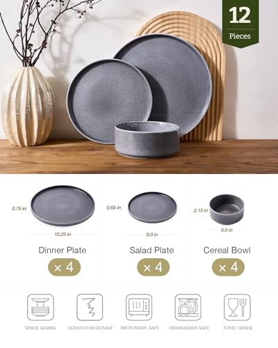 Annecy 12 Piece Stoneware Dinnerware Set (Misty Blue / Service for 4 (Standard Dinner Set))