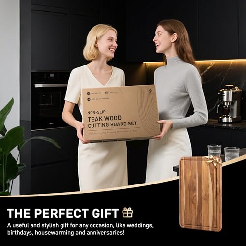 Teak Wood Cutting Board 15'' Non Toxic Wooden Chopping Boards for Fruit (15"L x 11"W)