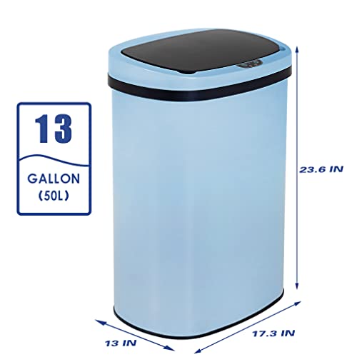 13 Gallon Stainless Steel Trash Can with Lid (Stainless Steel / Blue)