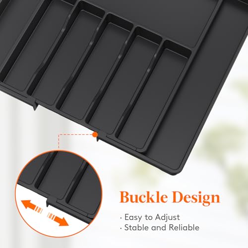 Extra Large Silverware Drawer Organizer (Black / XXL (15-27''W x 18.5''D))