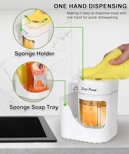 Kitchen Dish Soap Dispenser with Sponge Holder (White)