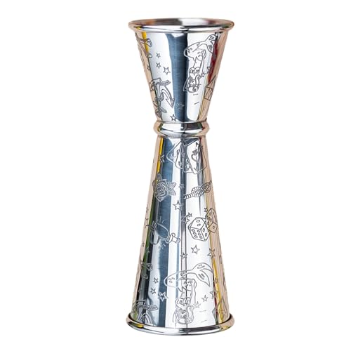Stainless Steel 2 oz 1 oz Bartending Cocktail Jigger Measuring Cup (1 count / Sliver-A Etched)