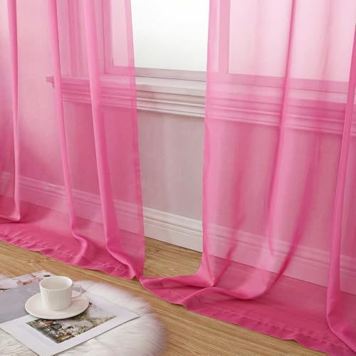 Hot Pink Sheer Curtains 84 Inches Long 2 Panels Set for Living Room (42"W x 84"L (Pack of 2) / Hot Pink)
