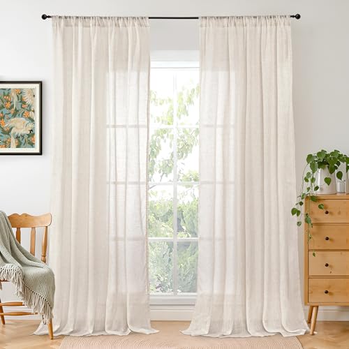 Oatmeal Linen Curtains 52 X 96 Inches Long for Living Room (Oatmeal / 52"W x 96"L (Pack of 2))